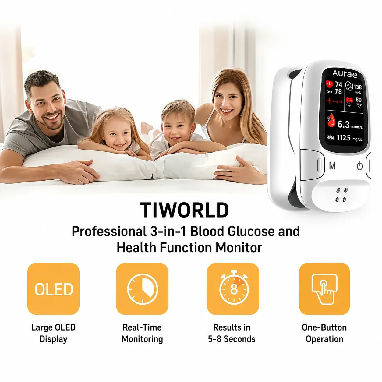 🌟 Smart Glucose & Health Monitor | 🚫 No Needles, Easy Tracking